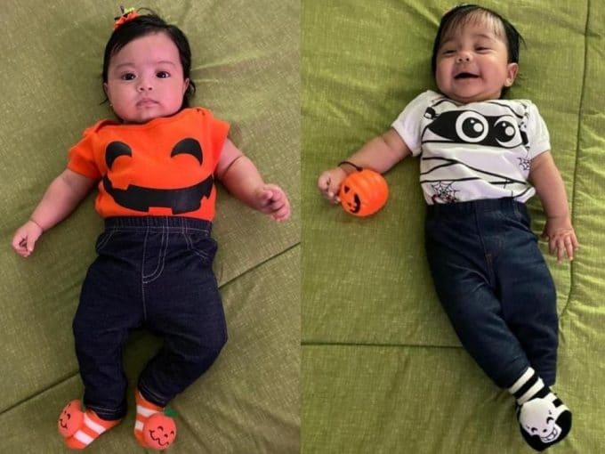 riesgos-de-tener-un-bebe-a-los-40-dos-ninas-vestidas-con-ropa-de-halloween-nacidas-via-fertilizacion-in-vitro-ilse-y-ana-paula